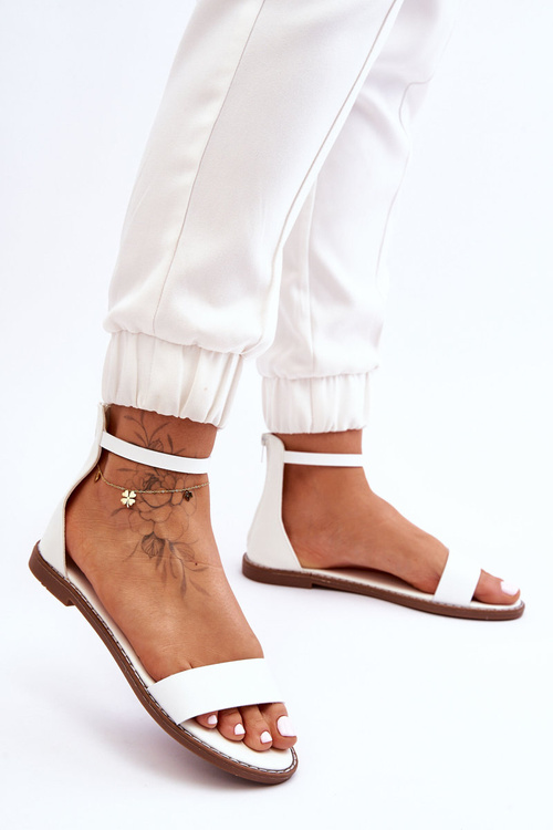 Шкіряні плоскі сандалі на блискавці Білі Millou