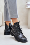 Шкіряні лаковані жіночі ботильйони утеплені на блискавці D&A LZ42-042 чорно-сірі