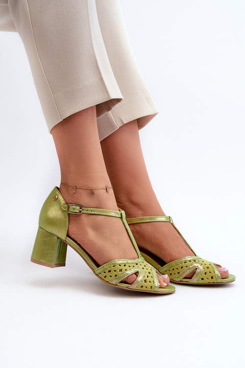 Жіночі шкіряні босоніжки на підборах Maciejka 06551-09 Лайм