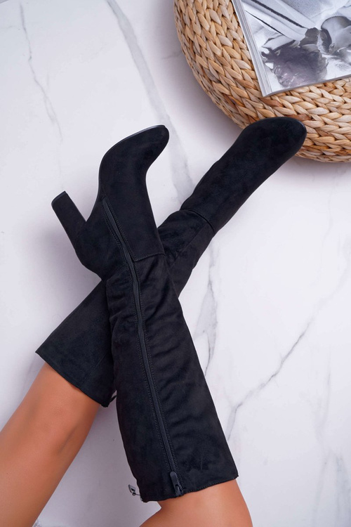 Жіночі чоботи на шпильці замшеві чорні Класні