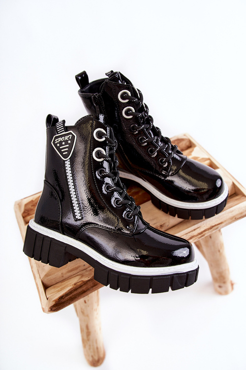 Лаковані теплі черевики на блискавці Чорні Marcella