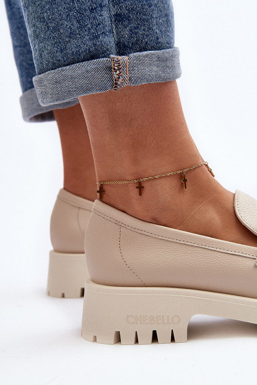 Жіночі шкіряні мокасини з декором CheBello 4369 Бежеві