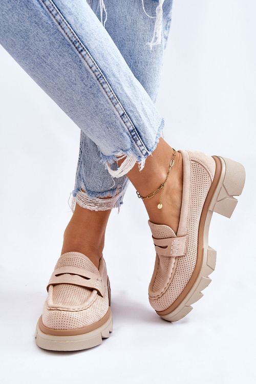 Жіночі лофери на підборах бежеві Fletcher