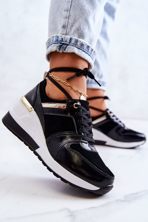 Шкіряні спортивні туфлі на танкетці Чорно-білі Rayana