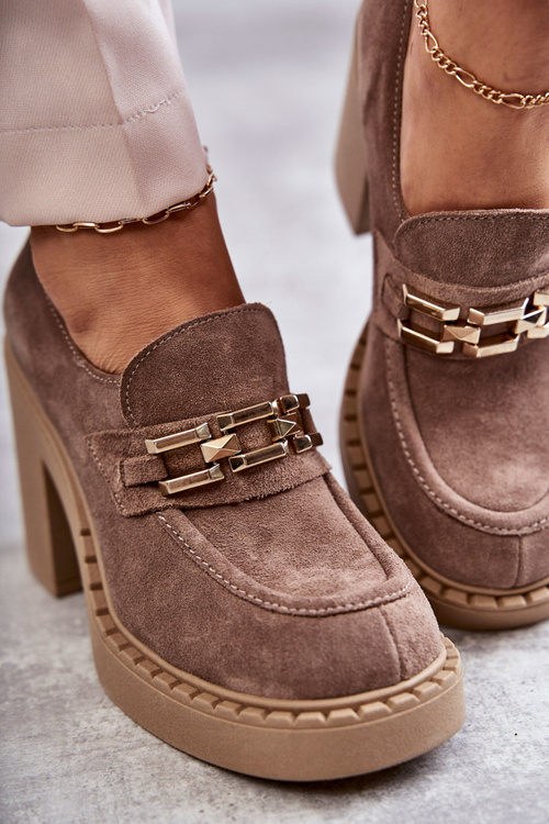 Замшеві туфлі на масивній посадці Beige Jaime