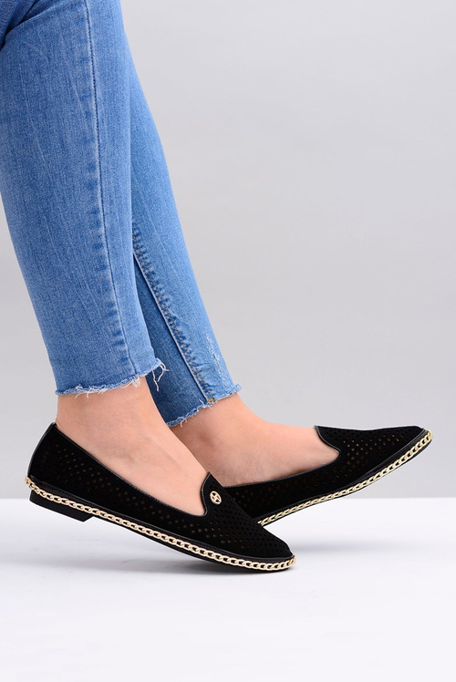 Лу Бу | Стильні чорні ажурні балетки Lords на шнурівці