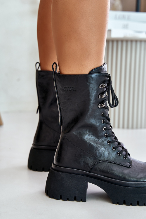Шкіряні жіночі робочі черевики з підкладкою GOE OO2N4121 Чорні