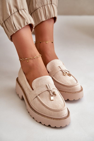 Жіночі еко-замшеві мокасини з декором Verindalle світло-бежевий