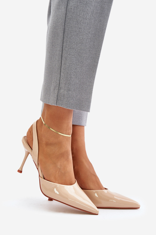 Лаковані підбори з відкритою спиною бежеві Emmizola