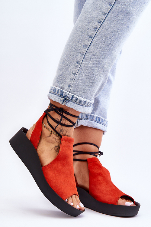 Замшеві босоніжки на танкетці Ніколь 2743 Помаранчеві