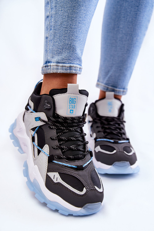 Жіноче спортивне взуття на масивній платформі Big Star KK274386 чорно-сірий