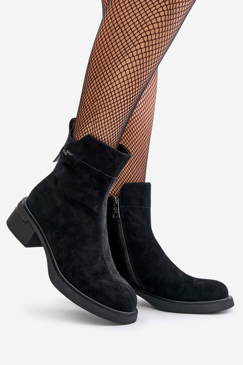 Утеплені жіночі ботильйони з натуральної замші на блискавці чорні Vinceza 66696