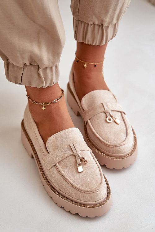 Жіночі еко-замшеві мокасини з декором Verindalle світло-бежевий