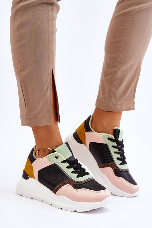 Жіночі шкіряні кросівки на платформі чорно-зелені Chaya