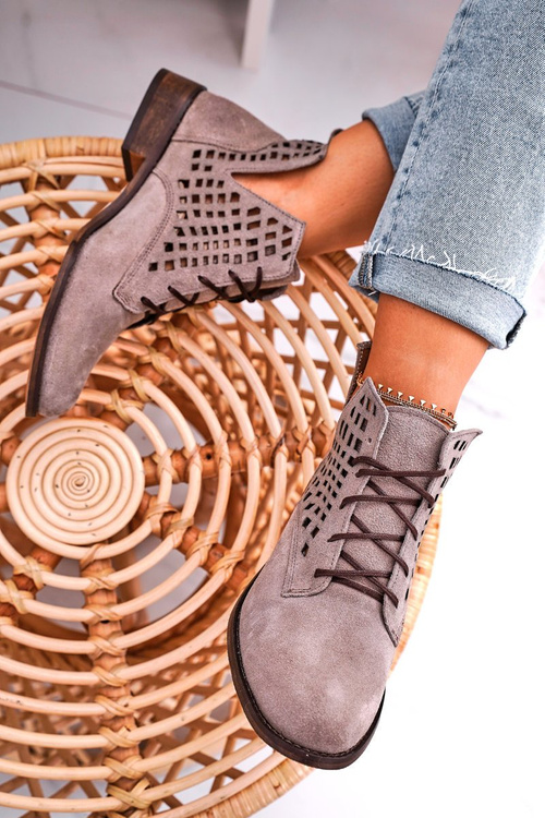 Жіночі ажурні чоботи замшеві капучіно Сусанна