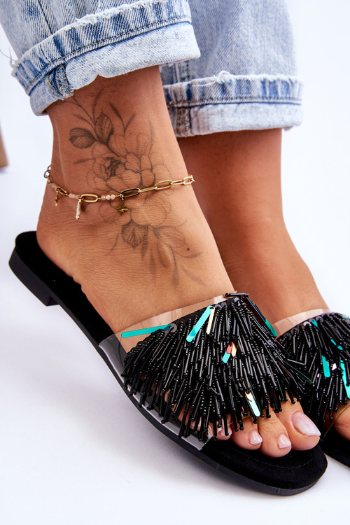 Жіночі тапочки з модним декором S.Barski KV-576-4 Чорні