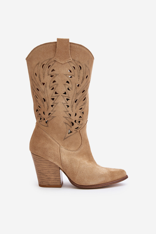 Замшеві чоботи Lewski 3609 Beige на високих підборах з вирізом