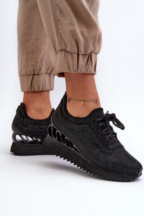 Жіночі кросівки на танкетці з цирконієм D&A MR38-377 чорні