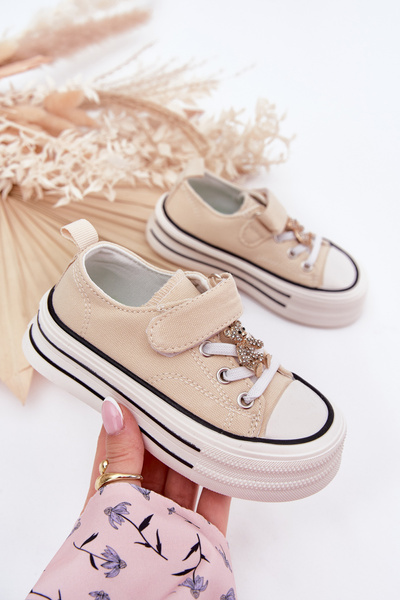 Дівчачі Кросівки З Золотою Аплікацією Ведмедик Бежеві Solena