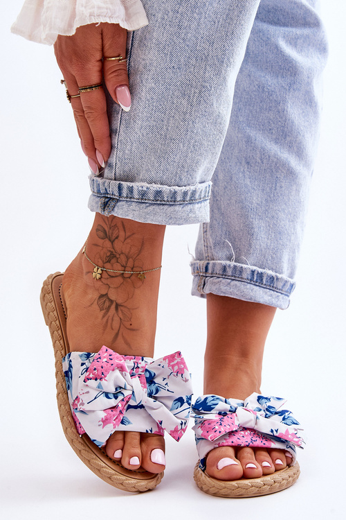 Жіночі тапочки з тканинним бантом White Blossom