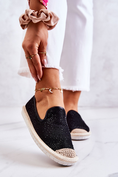 Жіночі тканинні еспадрільї з цирконієм, чорні Deimos