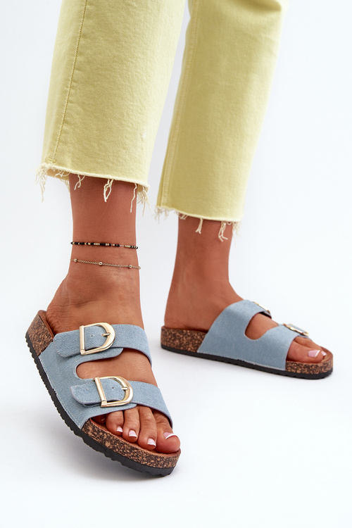 Жіночі джинсові шльопанці на корковій платформі з лямками Blue Doretta