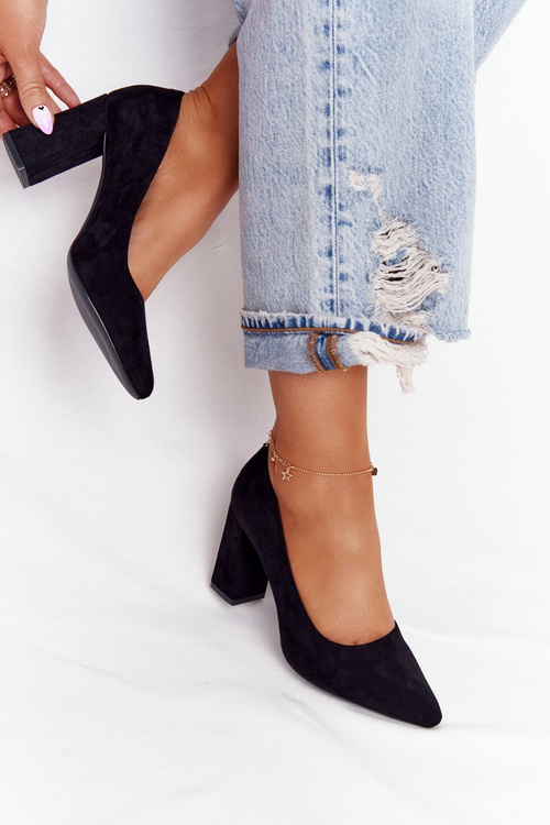 Чорні замшеві човники на блочному каблуці Sergio Leone PB216