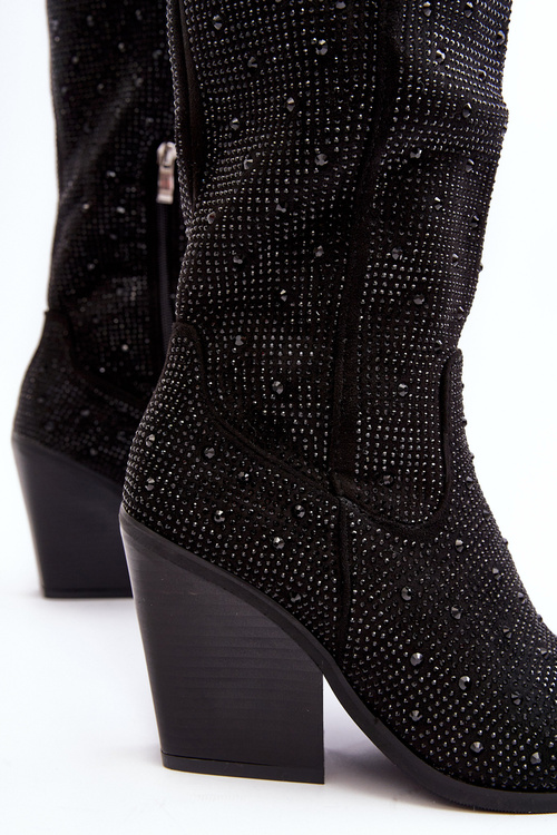 Жіночі ковбойські ботильйони зі стразами чорного кольору Poelstra