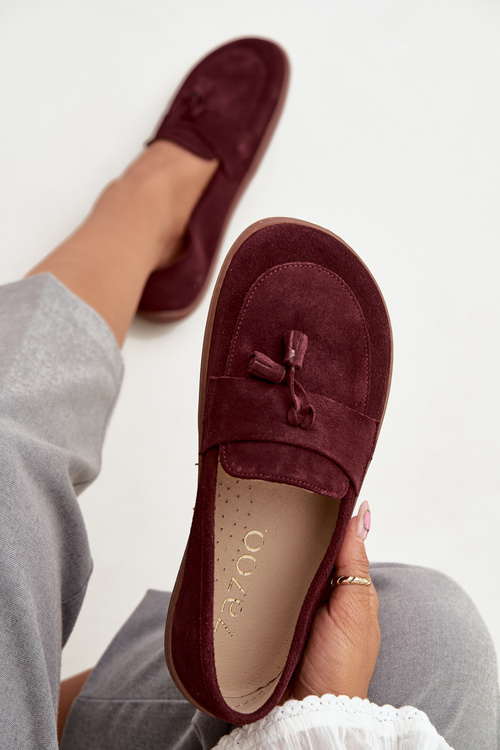 Шкіряні замшеві мокасини типу barefoot Zazoo 322 бордові