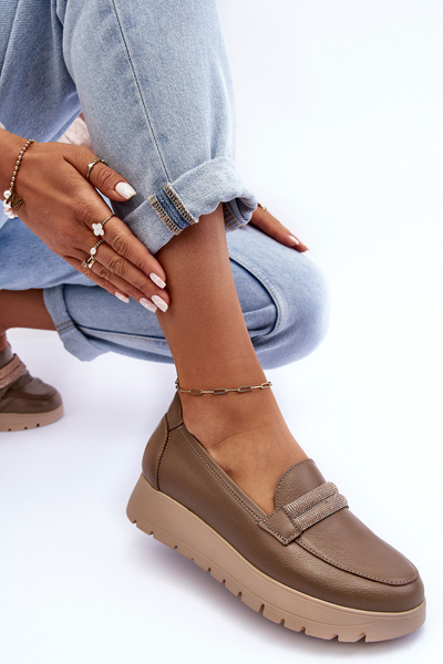 Шкіряні туфлі на платформі з орнаментом Lehira бежевого кольору