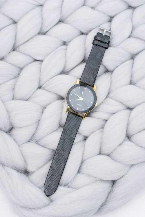 Елегантний жіночий чорно-золотий годинник на ремінці