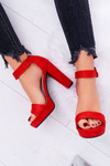 Жіночі босоніжки на шпильці замшеві червоні ShakeUp