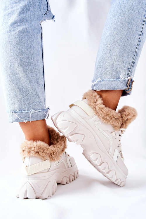 Чоботи жіночі утеплені світло-бежеві лімерик