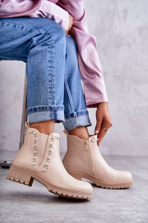 Шкіряні чоботи бежеві Ferra