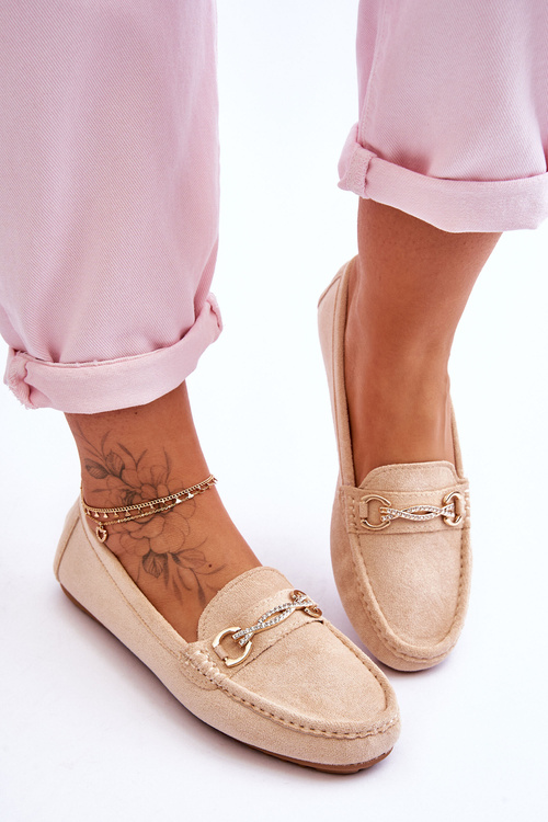 Класичні замшеві лофери з прикрасами бежеві Amera