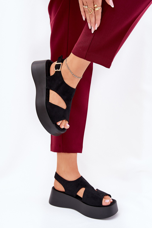 Жіночі Сандалі На Платформі Еко Замшеві Чорні Каронія