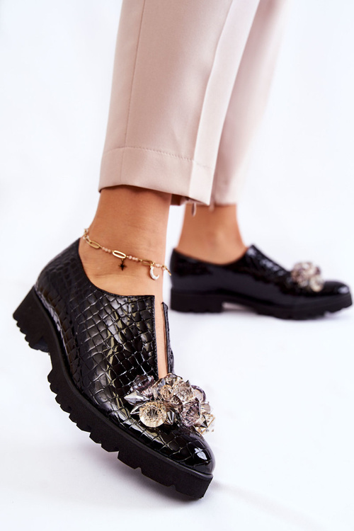 Елегантні лаковані туфлі з орнаментом у вигляді крокодила Чорні Сінді
