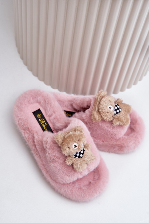 Жіночі тапочки зі штучного хутра з ведмедиком Рожеві Румунія