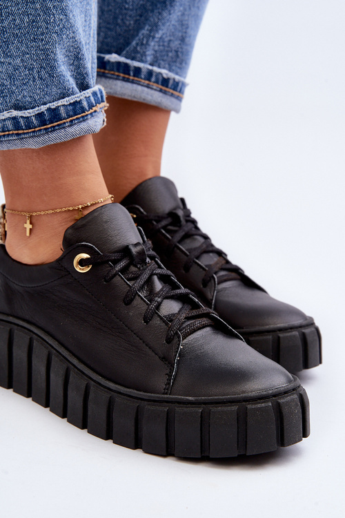 Жіночі шкіряні туфлі на масивній підошві Zazoo 2919 Чорні