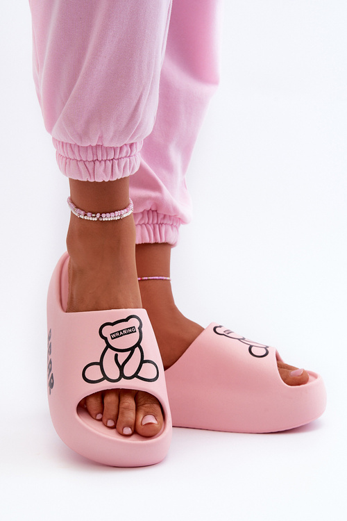 Жіночі пінопластові шорти на масивній підошві з ведмедиком рожевої ламіри