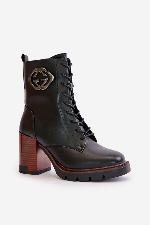 Теплі жіночі ботильйони на підборах чорні Vinceza 58359