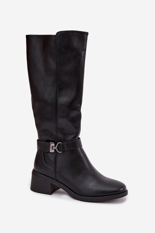 Ocieplane жіночі чоботи на підборах з ремінцем Sergio Leone KZ25826 чорні