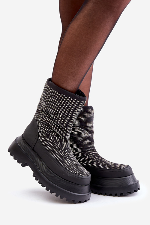 Снігові черевики з прикрасами на платформі та плоскій каблуці Чорні Avivina