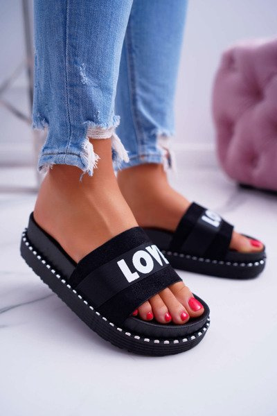Жіночі шльопанці на платформі зі стразами Love Black MoreLove