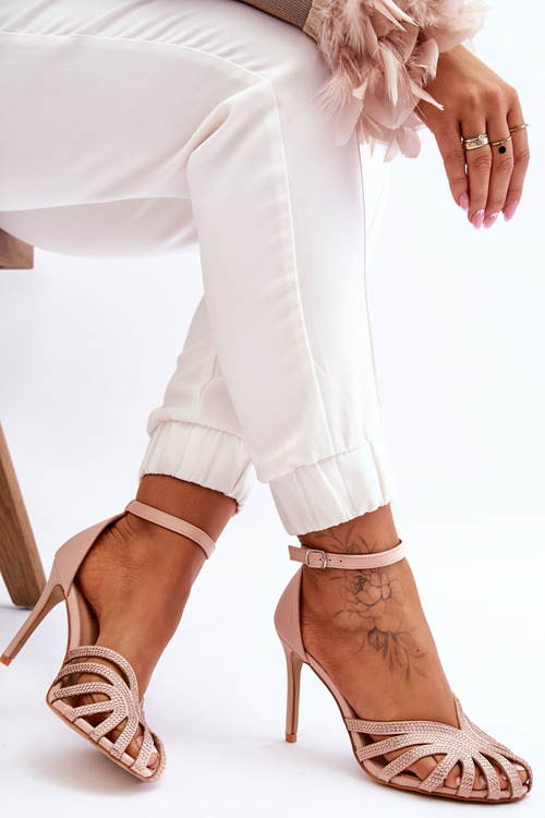 Модні високі підбори зі стразами Світло-бежевий Jaylen