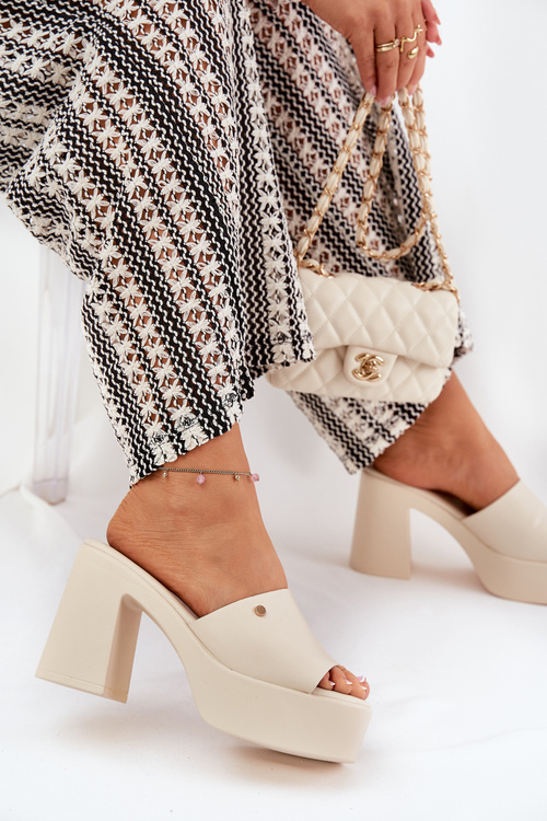 Жіночі Сандалі З Еко Шкіри На Каблуку І Платформі Світло Бежеві Tamirella