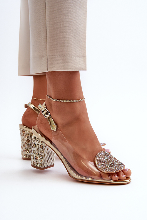 Прозорі босоніжки на золотих шпильках MR38-112