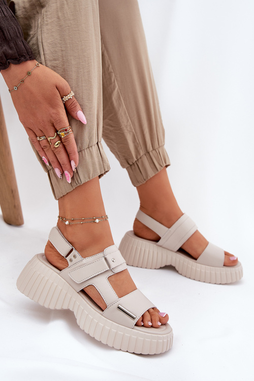 Шкіряні Жіночі Сандалі На Платформі Бежеві Мертелла