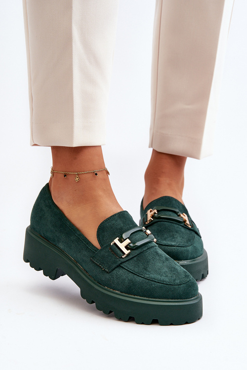 Замшеві класичні лофери з бахромою зеленого кольору Averil