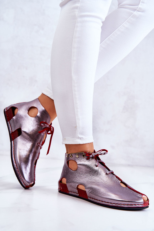 Світлі шкіряні черевики Maciejka 03426-20 сріблясто-червоні